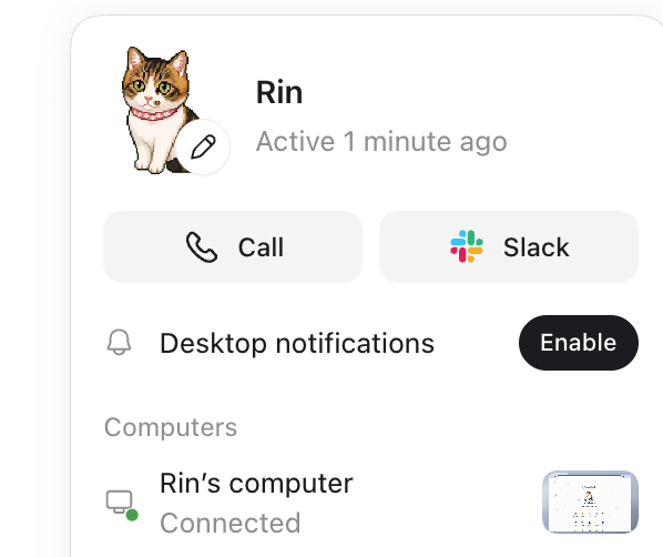 愛猫のリンちゃんをモデルにしたキャラクターを設定した、Rinのプロフィール画面